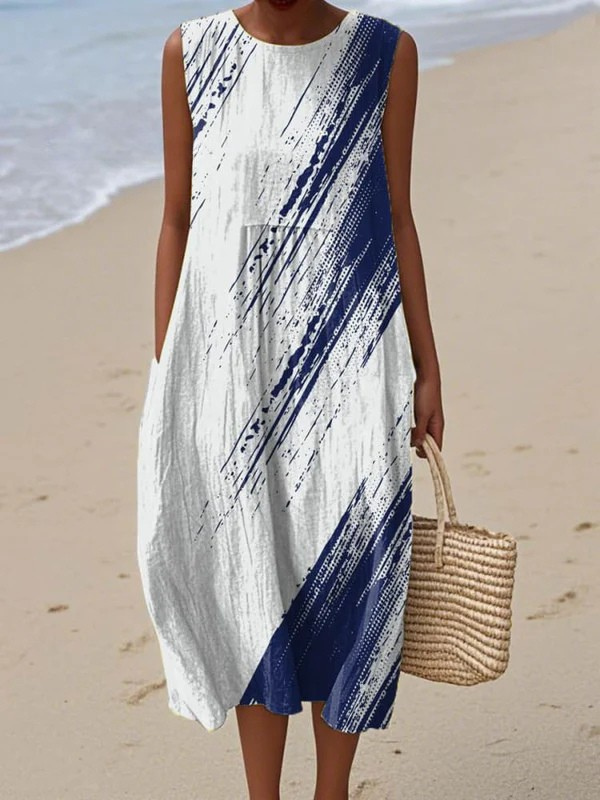 Women's Abstract Pattern Art Print Sleeveless Pocket Wrap Dress