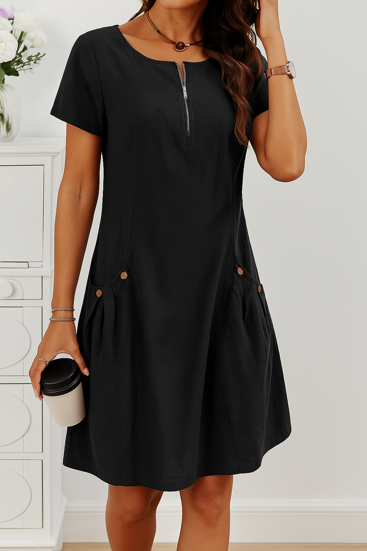 Delia |The Delia Zip-Front Cotton Dress With Pockets