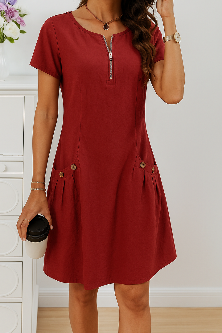Delia |The Delia Zip-Front Cotton Dress With Pockets
